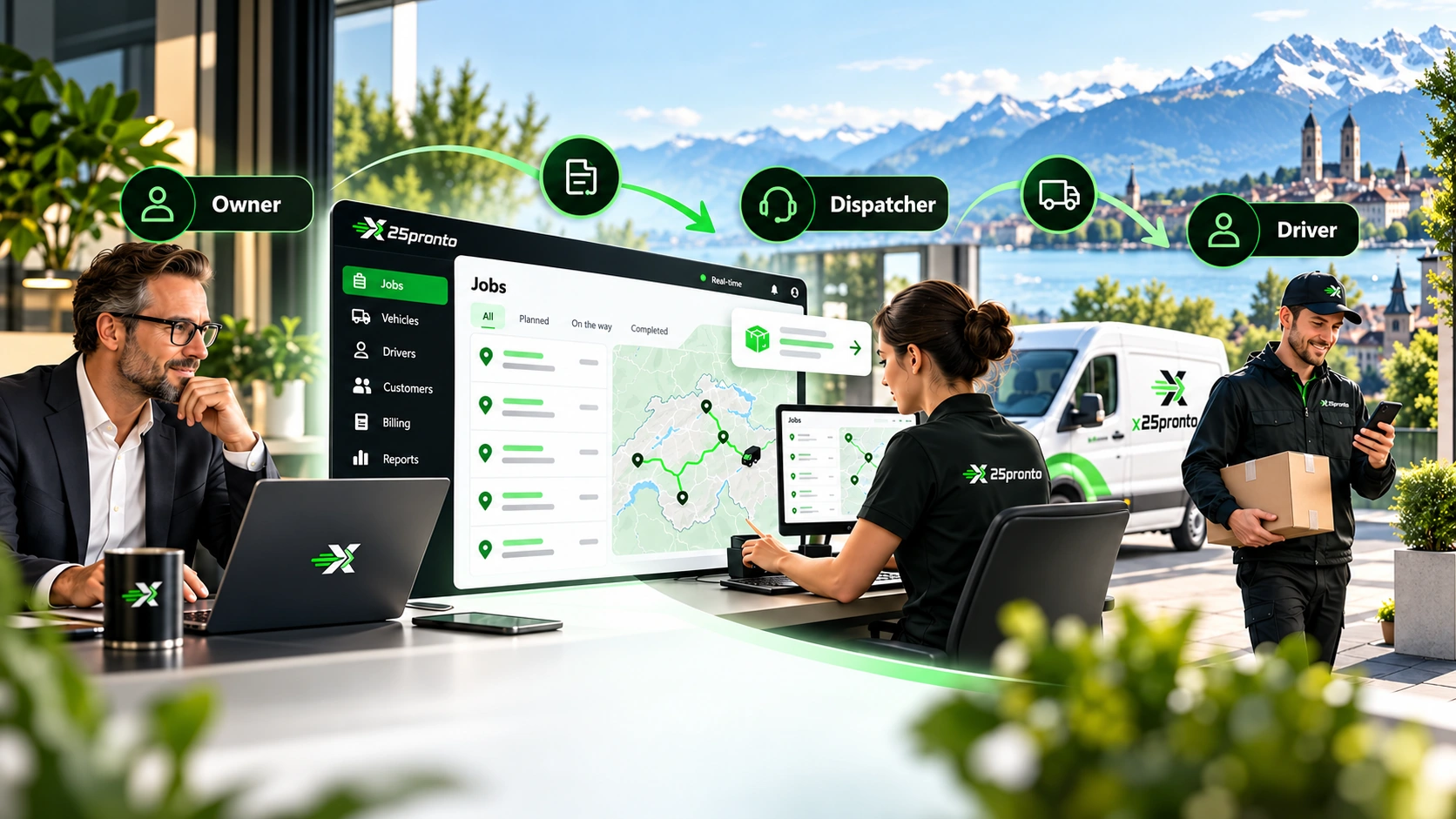 One portal with clear roles Driver portal team with clear roles for owner, dispatcher and driver